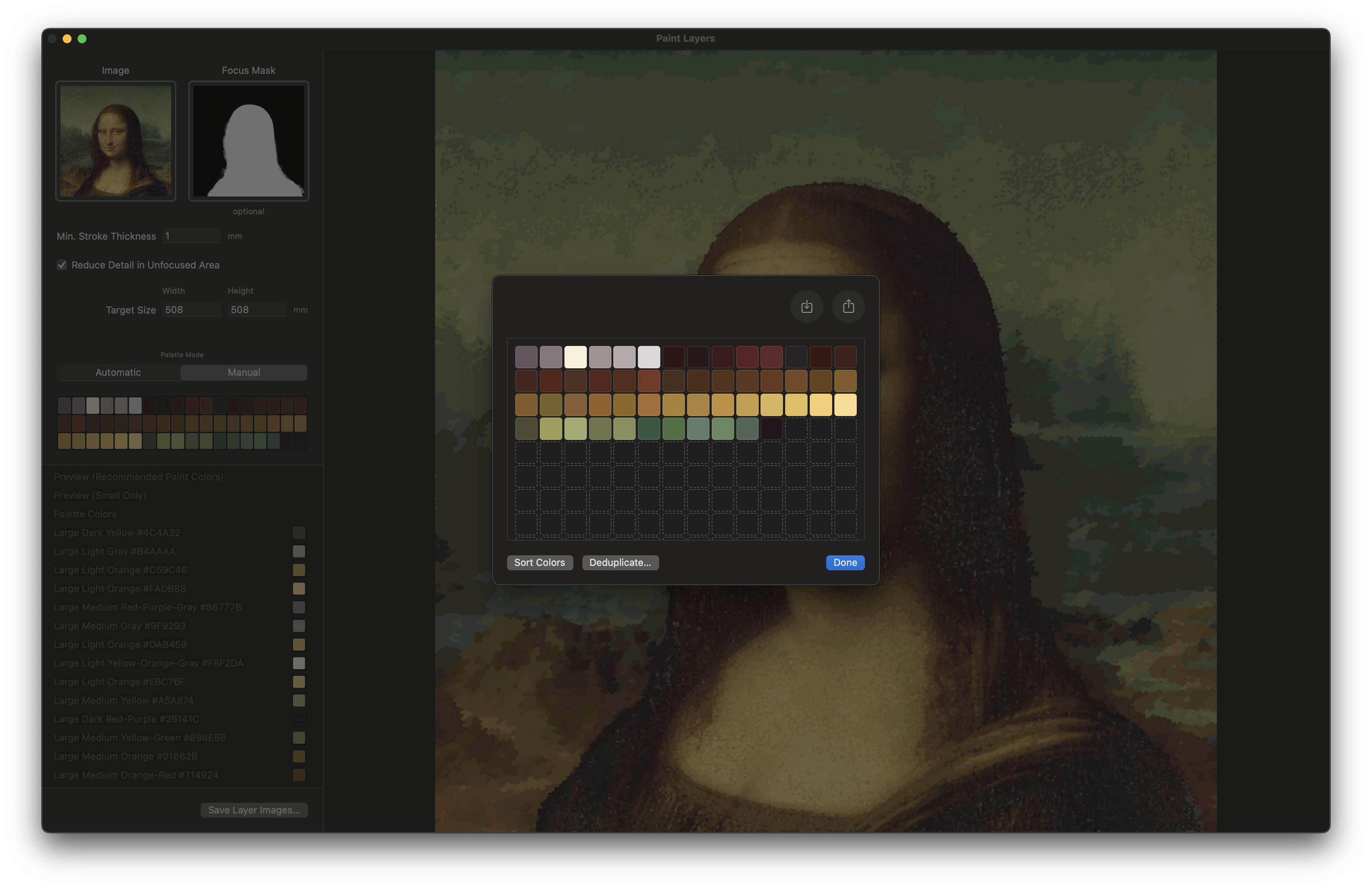 Sorted palette view